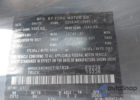 2012 Ford Transit Connect Xlt Premium from USA, damaged, VIN NM0KS9CN0CT107838